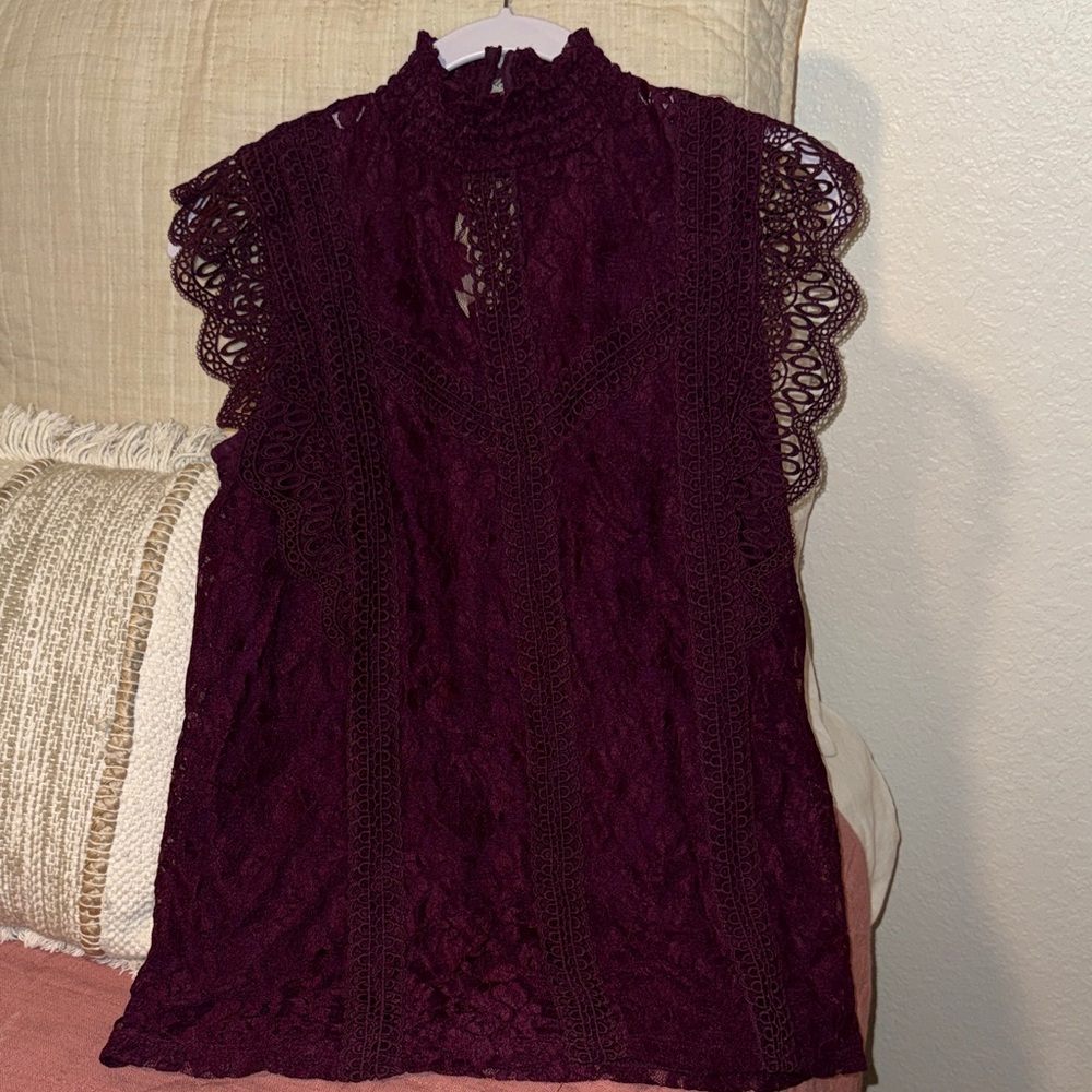 Cable & Gauge Lace Blouse - Deep Purple